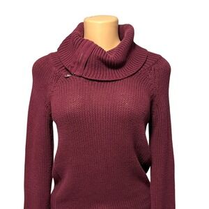 Guess Burgundy Ribbed Knit‎ Zipper Collar Sweater Extra Small XS